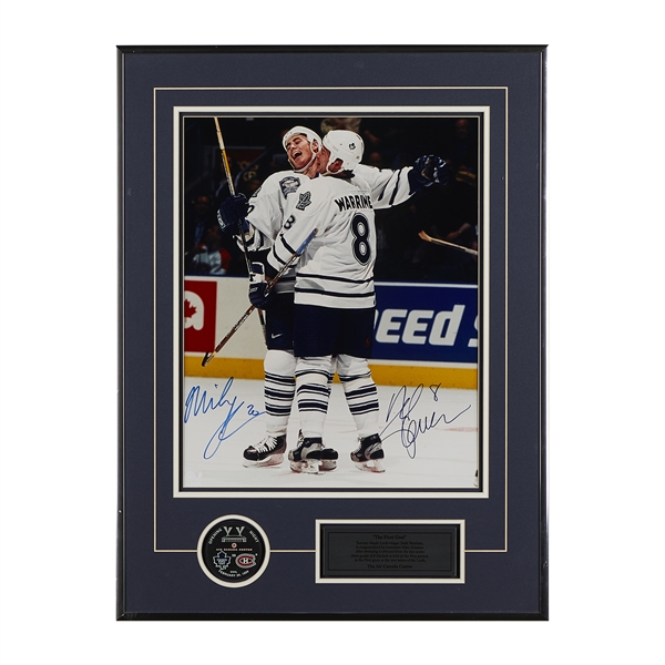 Todd Warriner & Mike Johnson Dual Signed Maple Leafs 1st ACC Goal 23x30 Framed Display (Flawed)