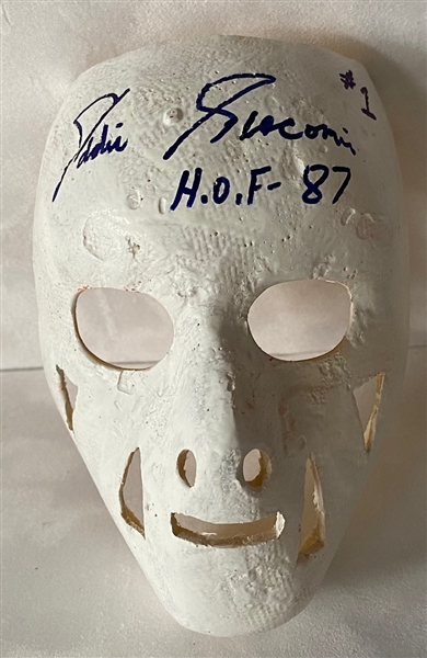 Eddie Giacomin Signed Vintage Mini Goalie Mask with HOF 87 Note