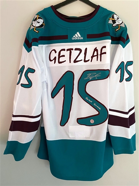 Ryan Getzlaf Anaheim Ducks Signed 2020-21 Reverse Retro Adidas Jersey with QUACK QUACK Note