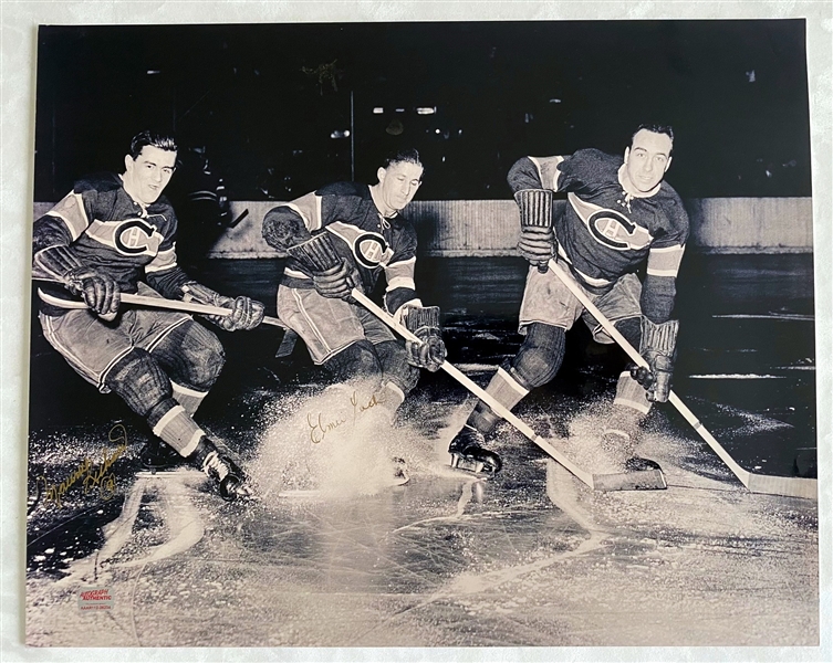 Maurice Richard, Elmer Lach Dual Signed Montreal Canadiens 16x20 Photo with Toe Blake