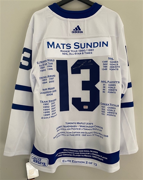 Mats Sundin Toronto Maple Leafs Signed Elite Edition Career Jersey #2/13