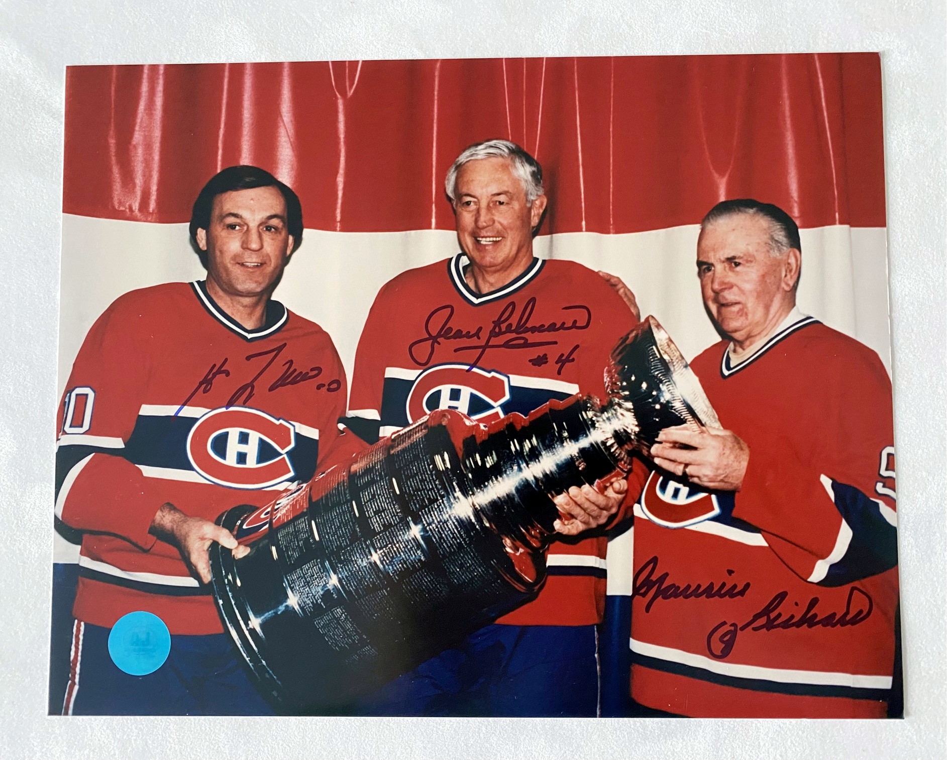Maurice Richard, Jean Beliveau & Guy Lafleur Signed Montreal Canadiens Stanley Cup 8x10 Photo