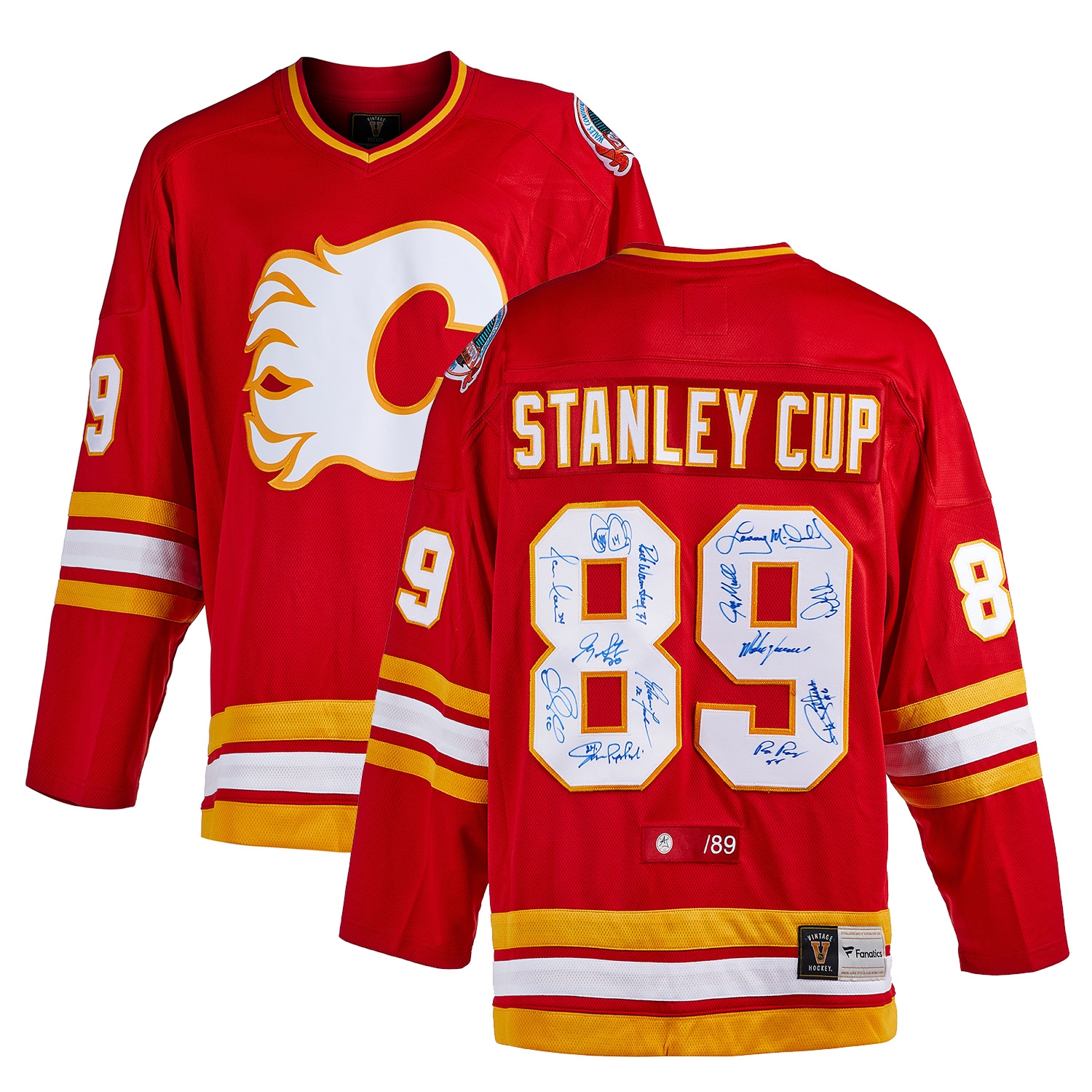 1989 Calgary Flames Team Signed Stanley Cup Vintage Jersey #/89