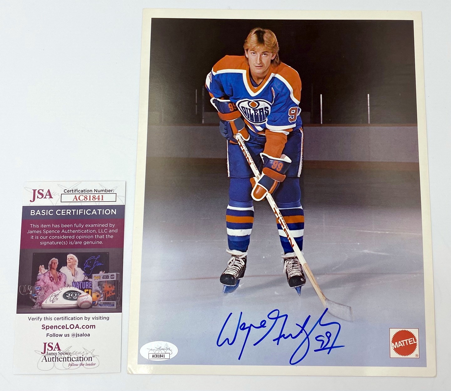 Wayne Gretzky Edmonton Oilers Signed Mattel 8x10 - Early Career Era Signature - JSA