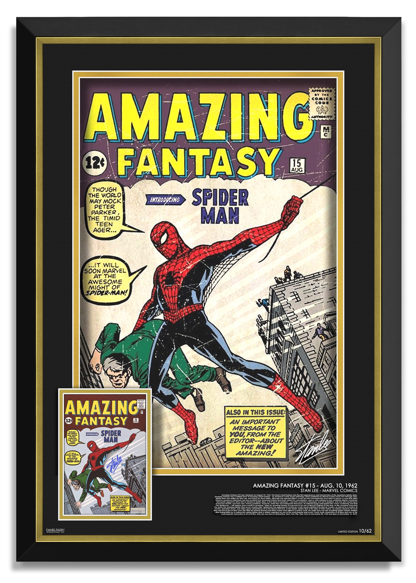 Stan Lee Signed Amazing Fantasy #15 Spider-Man Comic Cover 40x32 Display Frame