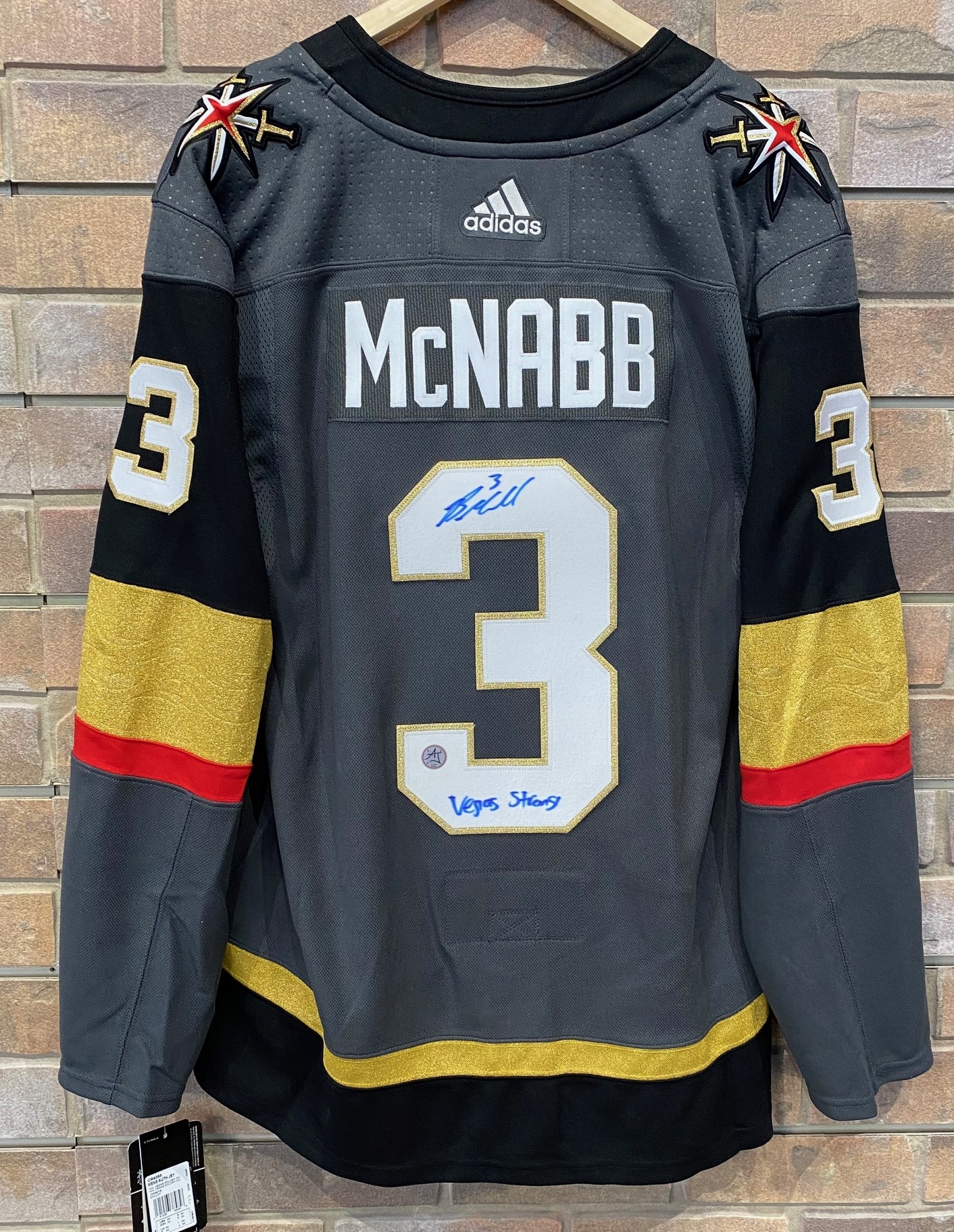 Brayden McNabb Las Vegas Golden Knights Signed Adidas Jersey with Vegas Stong Note