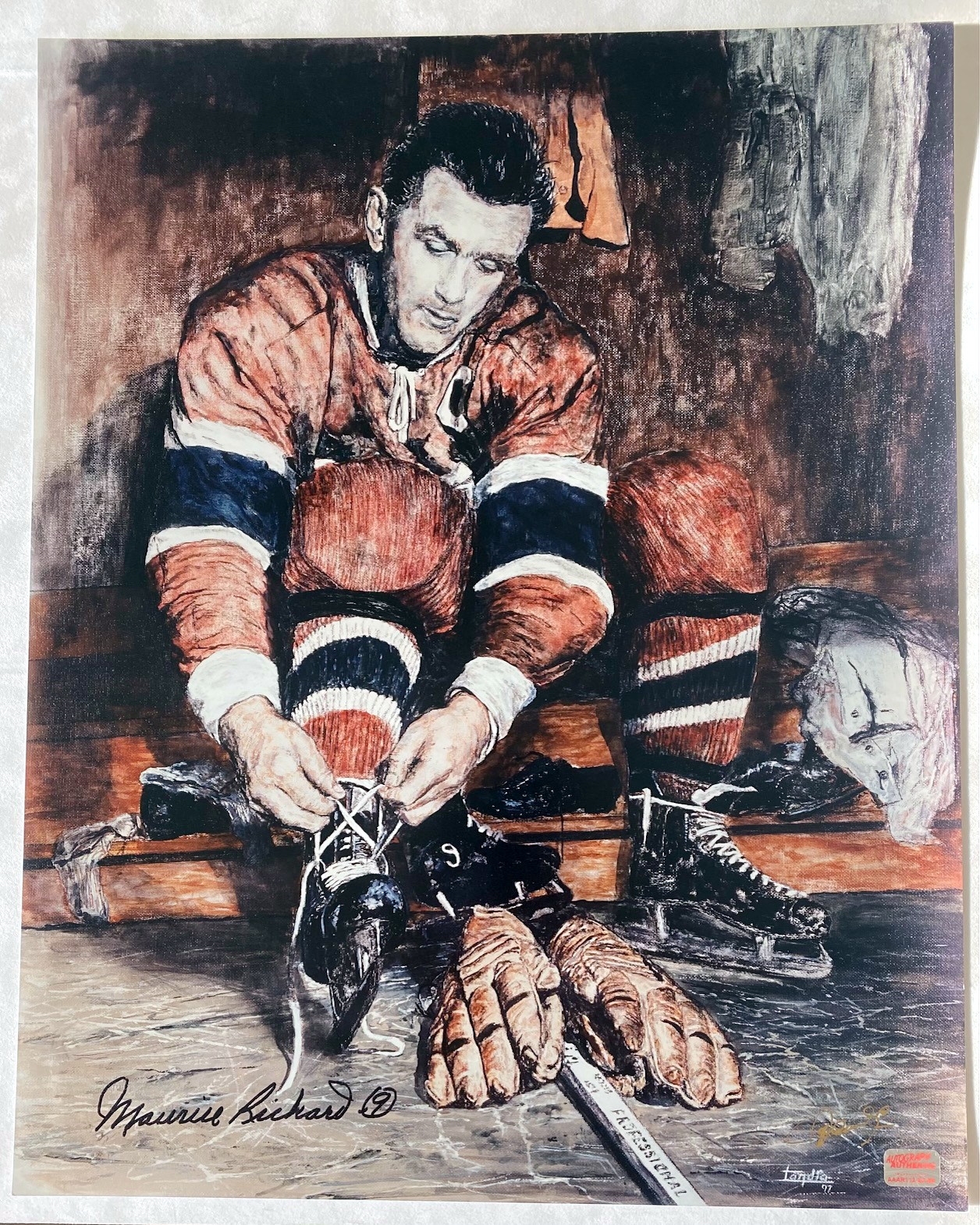 Maurice Richard Montreal Canadiens Signed 16x20 Painted Photo