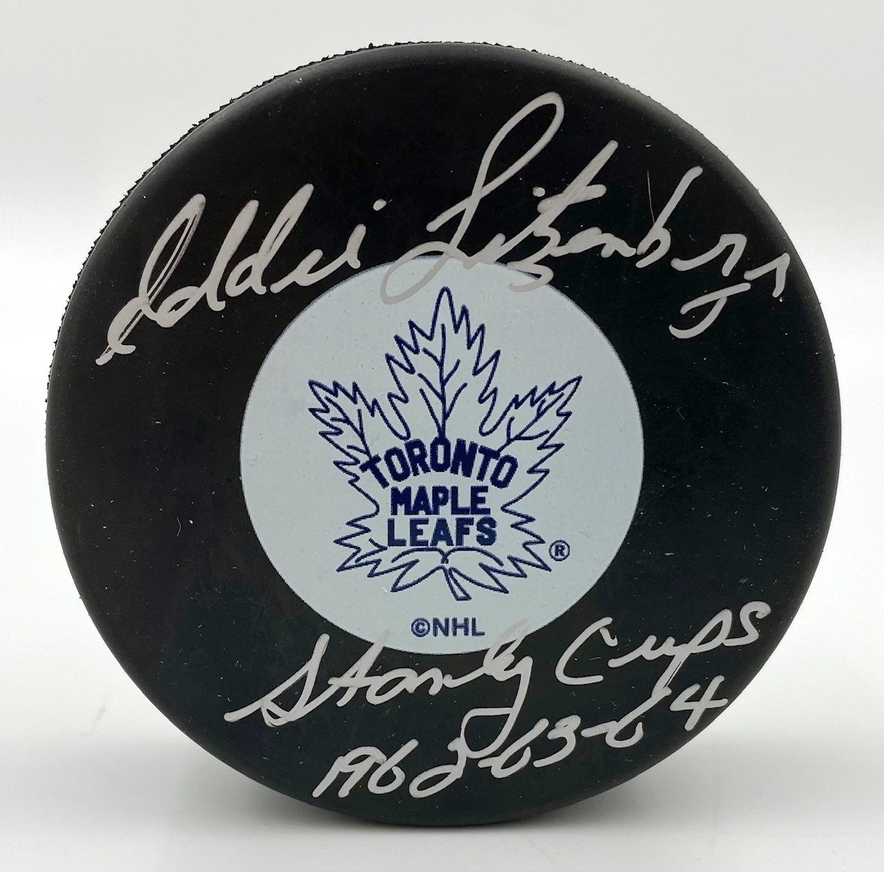 Ed Litzenberger Toronto Maple Leafs Signed Stanley Cups Noted Puck