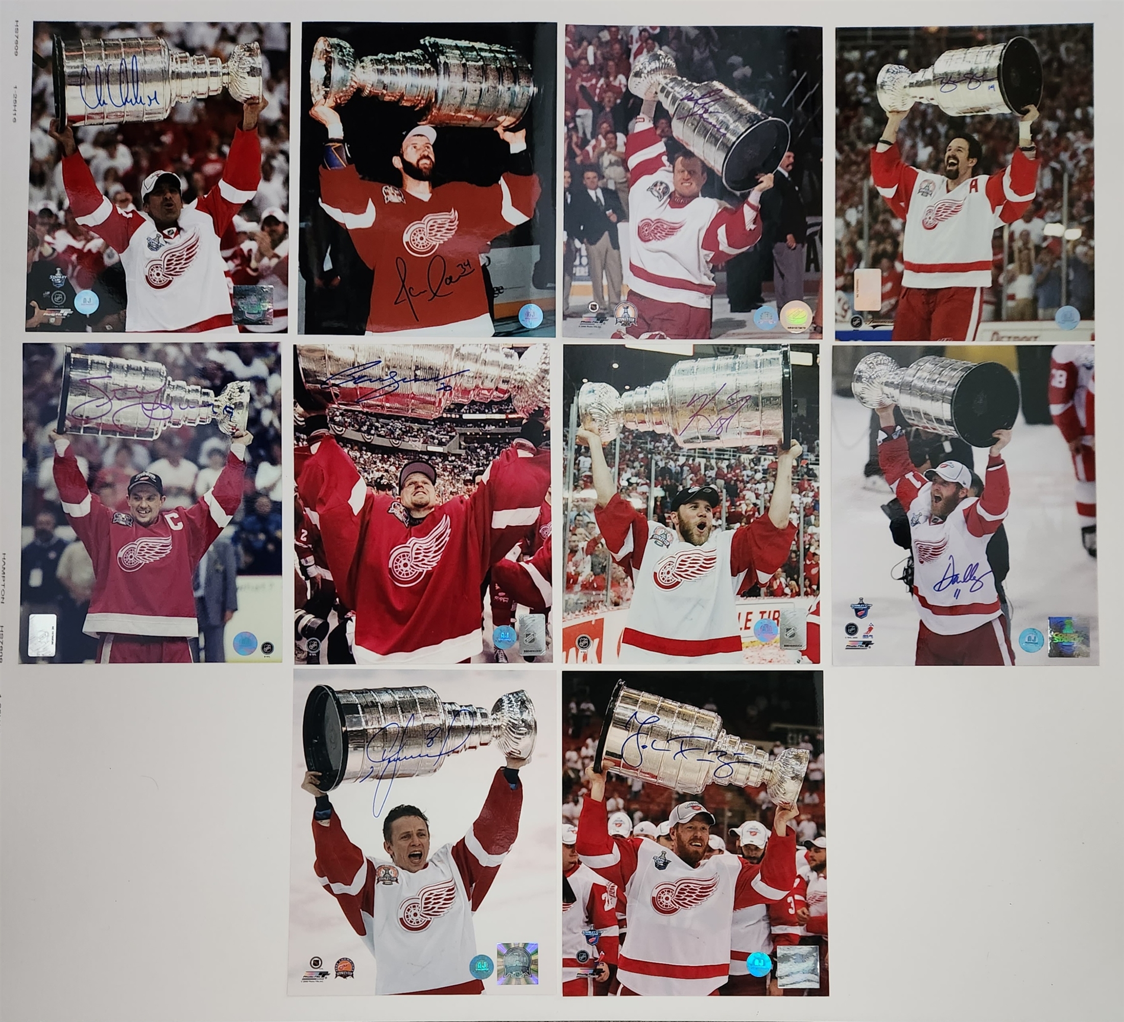 Detroit Red Wings Signed Stanley Cup Champions 8x10 Photo Lot of 10: Yzerman, Shanahan, Chelios