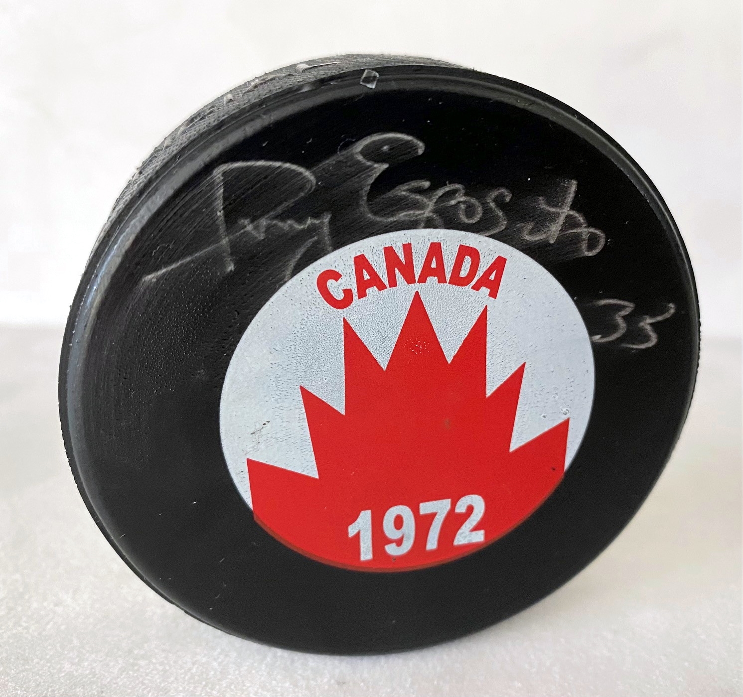 Tony Esposito Team Canada Signed 1972 Summit Series Puck (Flawed)