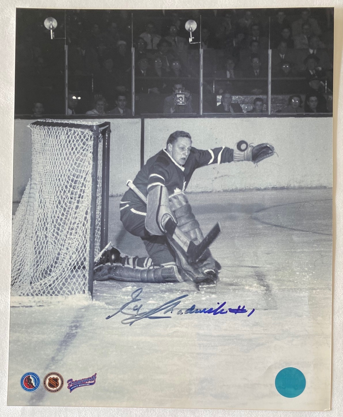 Ed Chadwick Toronto Maple Leafs Autographed Goalie 8x10 Photo (Flawed)