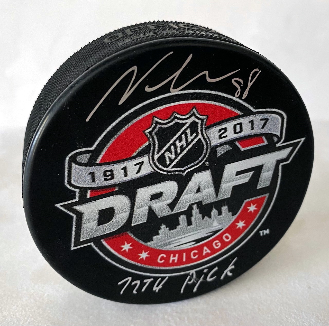 Martin Necas Signed 2014 NHL Entry Draft Puck with 12th Pick Note (Flawed)