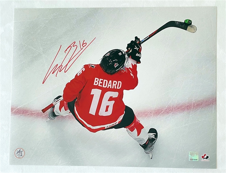 Connor Bedard Team Canada Signed World Juniors Overhead 11x14 Photo