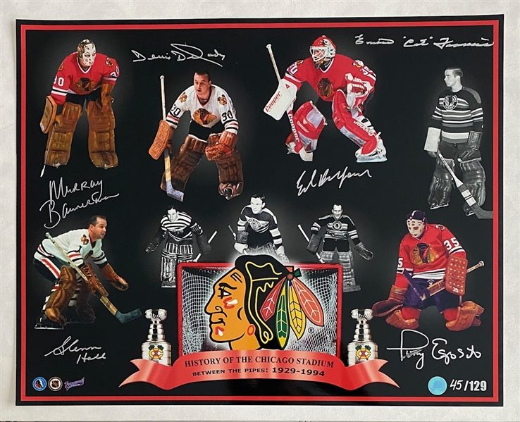 Chicago Blackhawks History of Chicago Stadium Signed 6 Goalie Legends 16x20 Photo #45/129 - Esposito