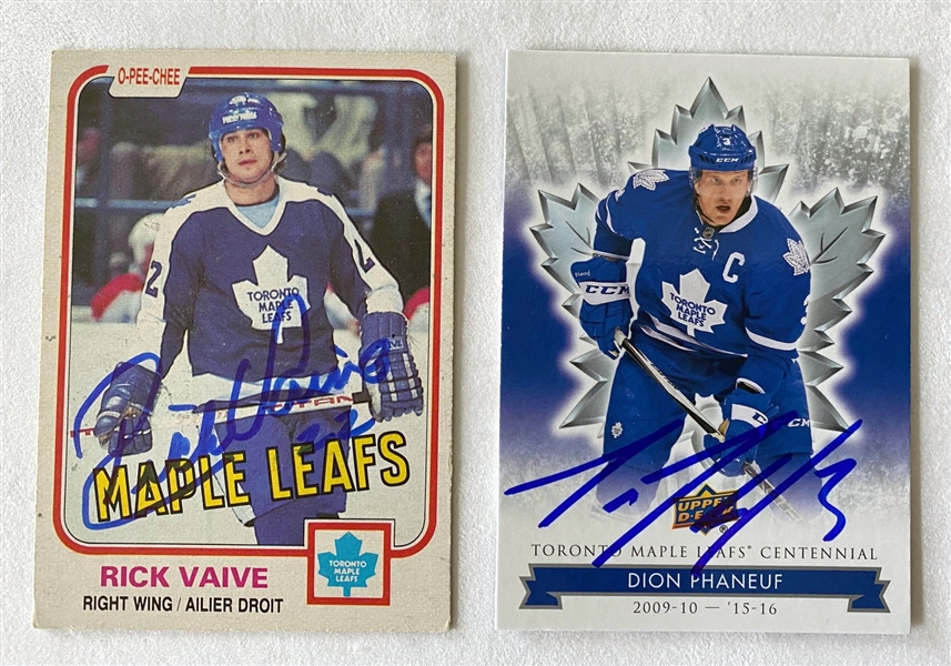 Rick Vaive & Dion Phaneuf Toronto Maple Leaf Captains Lot of 2 Signed Cards