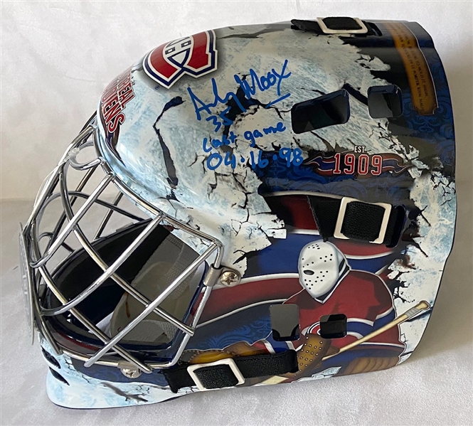 Andy Moog Signed Montreal Canadiens Franklin Goalie Mask with Last Game 04-16-98 Note