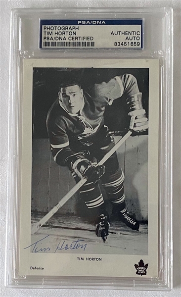 Tim Horton Signed Toronto Maple Leafs 3.5x5.5 PSA Authenticated & Slabbed Photo