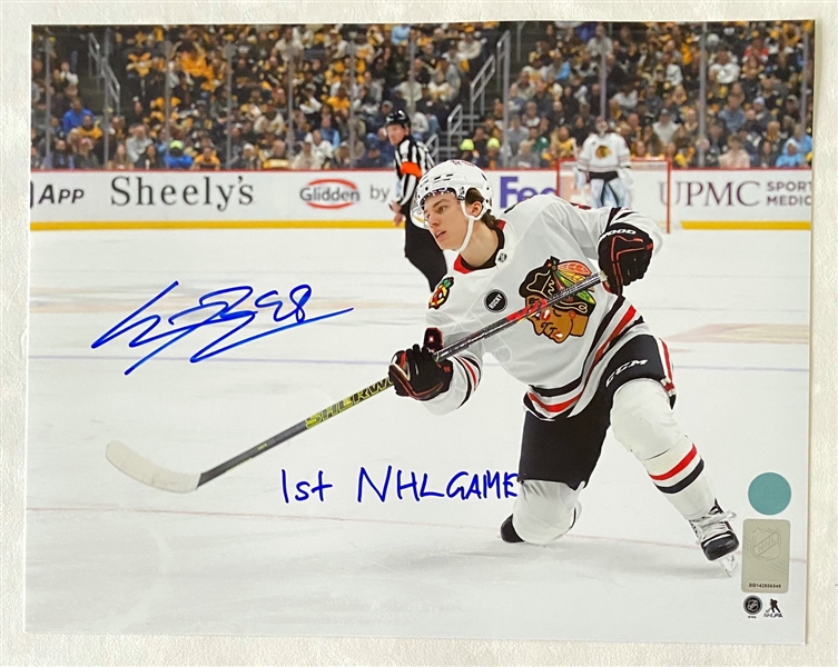 Connor Bedard Signed Chicago Blackhawks 11x14 Photo With 1st NHL Game Note