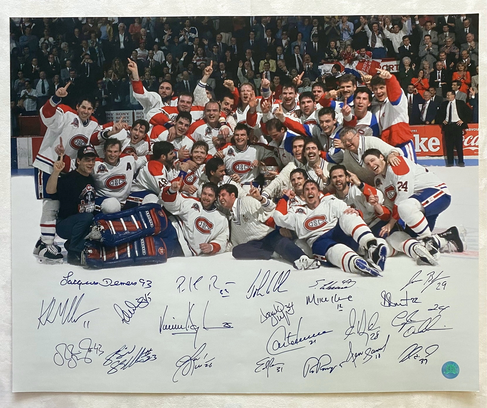 1993 Montreal Canadiens 21 Player Team Signed Stanley Cup 16x20 Photo