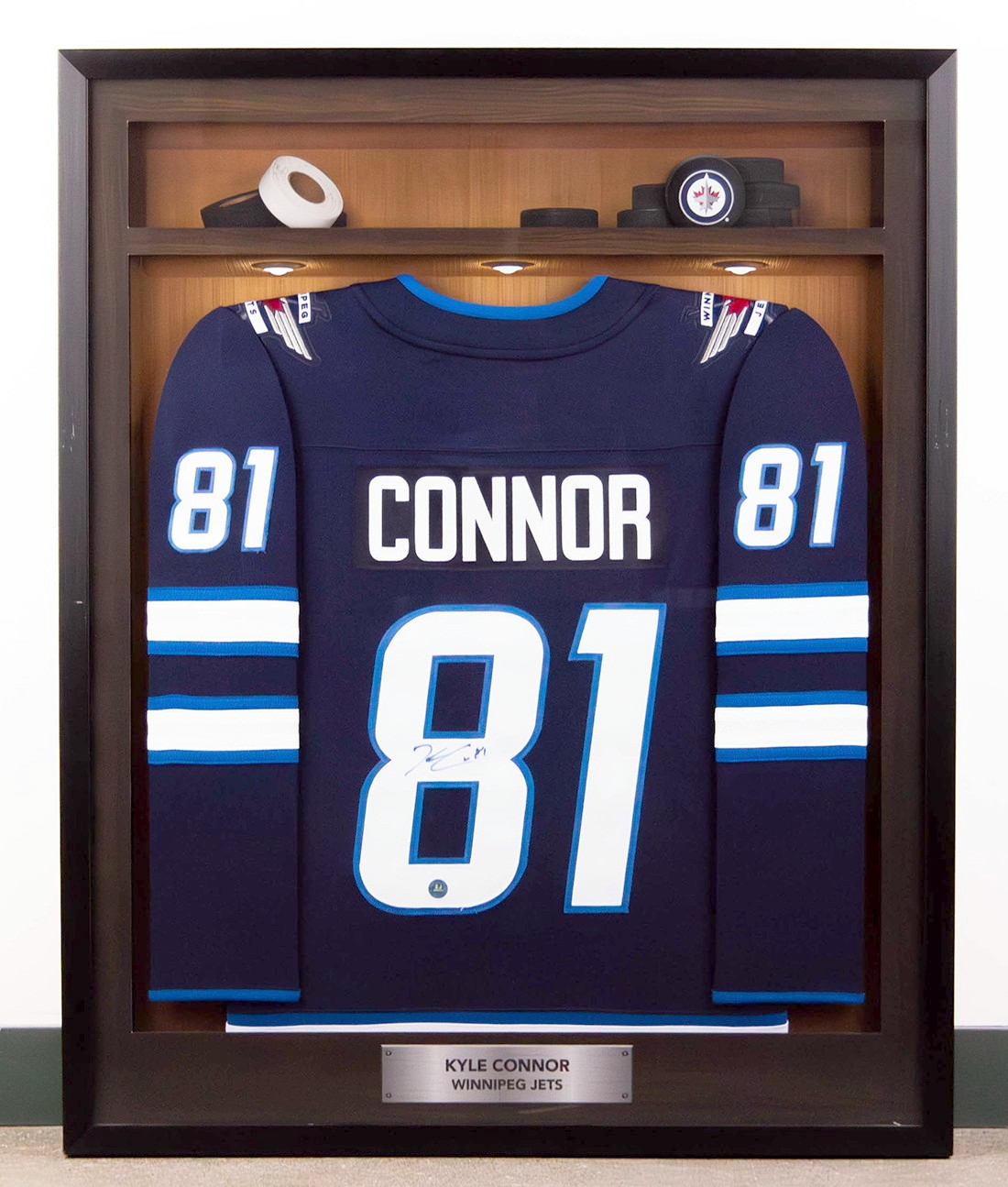 Kyle Connor Winnipeg Jets Signed Locker Room 34x42 Jersey Frame