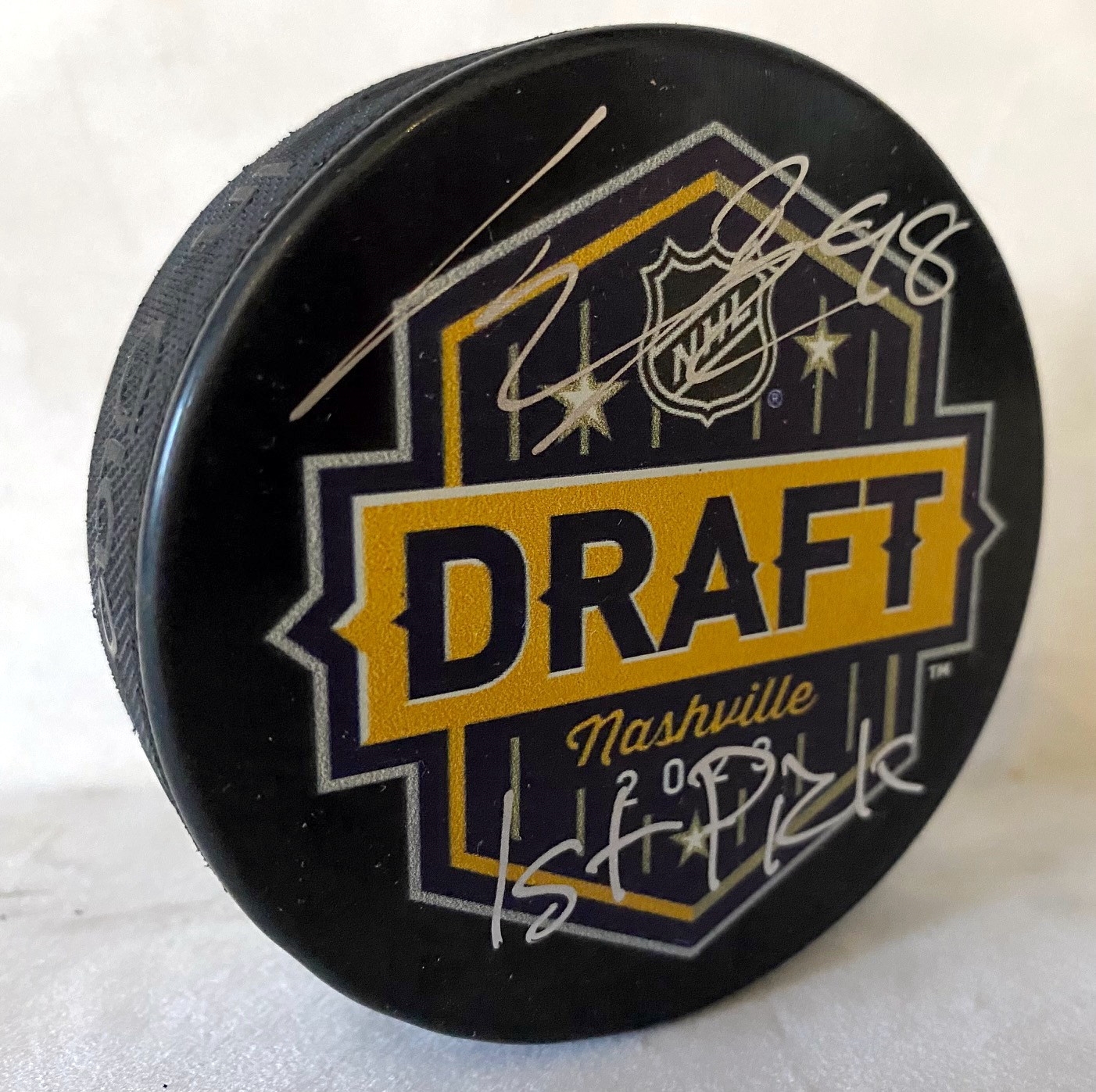Connor Bedard Signed 2023 NHL Entry Draft Hockey Puck with 1st Pick Note