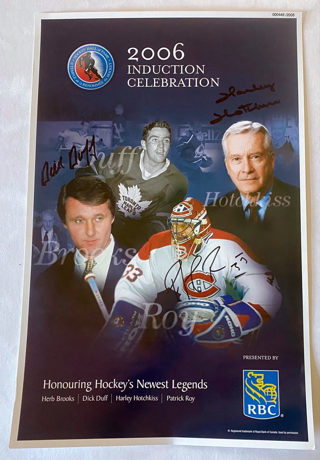 Autographed 2006 Hockey Hall of Fame Induction 11x17 Poster with Patrick Roy