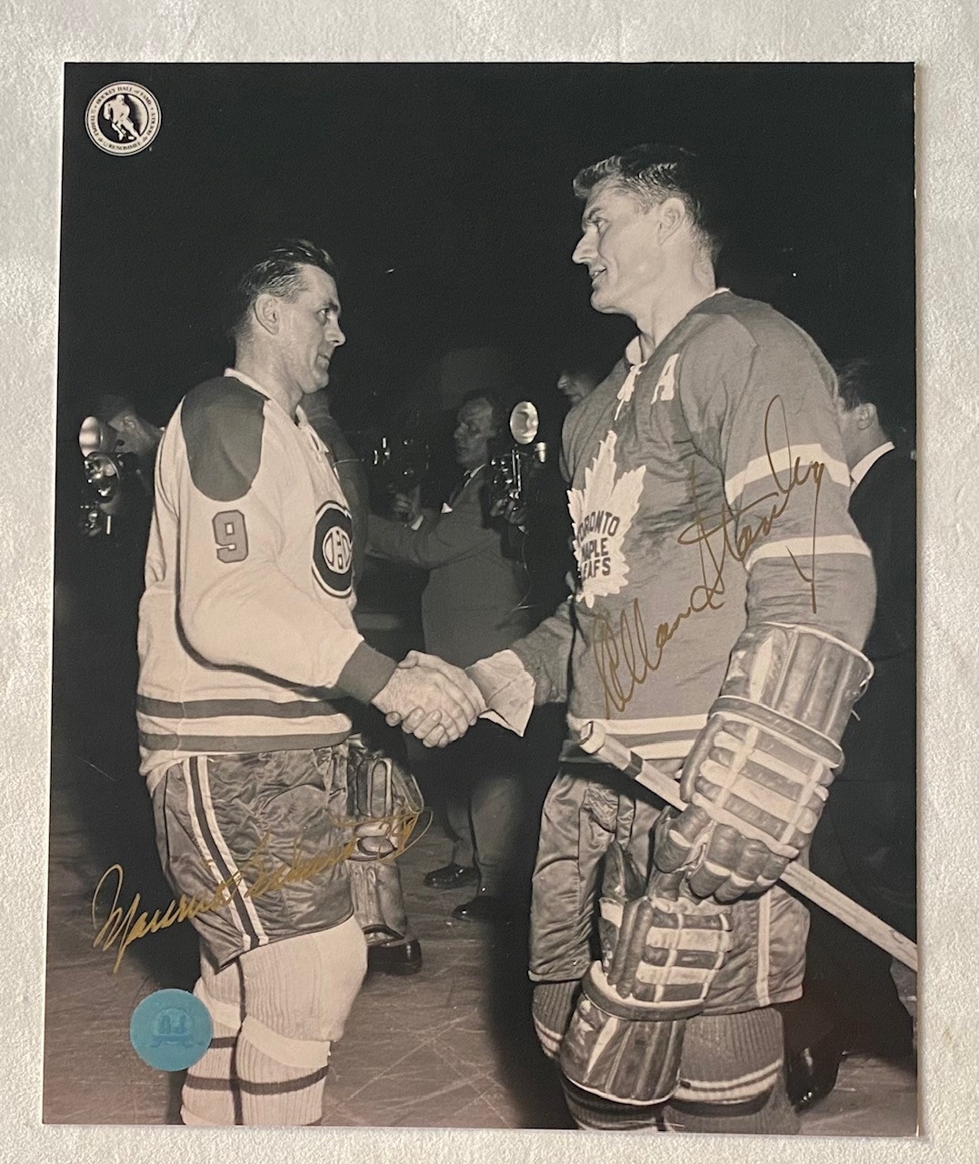 Maurice Richard & Allan Stanley Dual Signed Original 6 Handshake 8x10 Photo