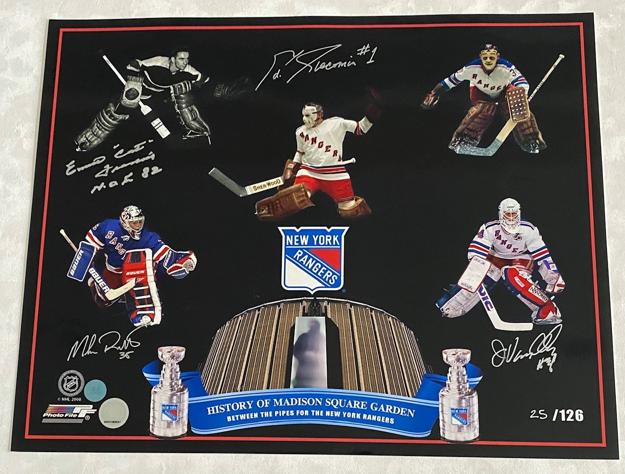 NY Rangers Madison Square Gardens Signed Goalie Legends 16x20 Photo #25/126
