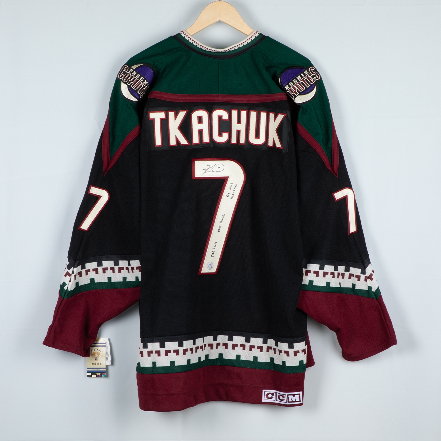 Keith Tkachuk Signed Phoenix Coyotes Vintage CCM Jersey with Career Stats Inscriptions