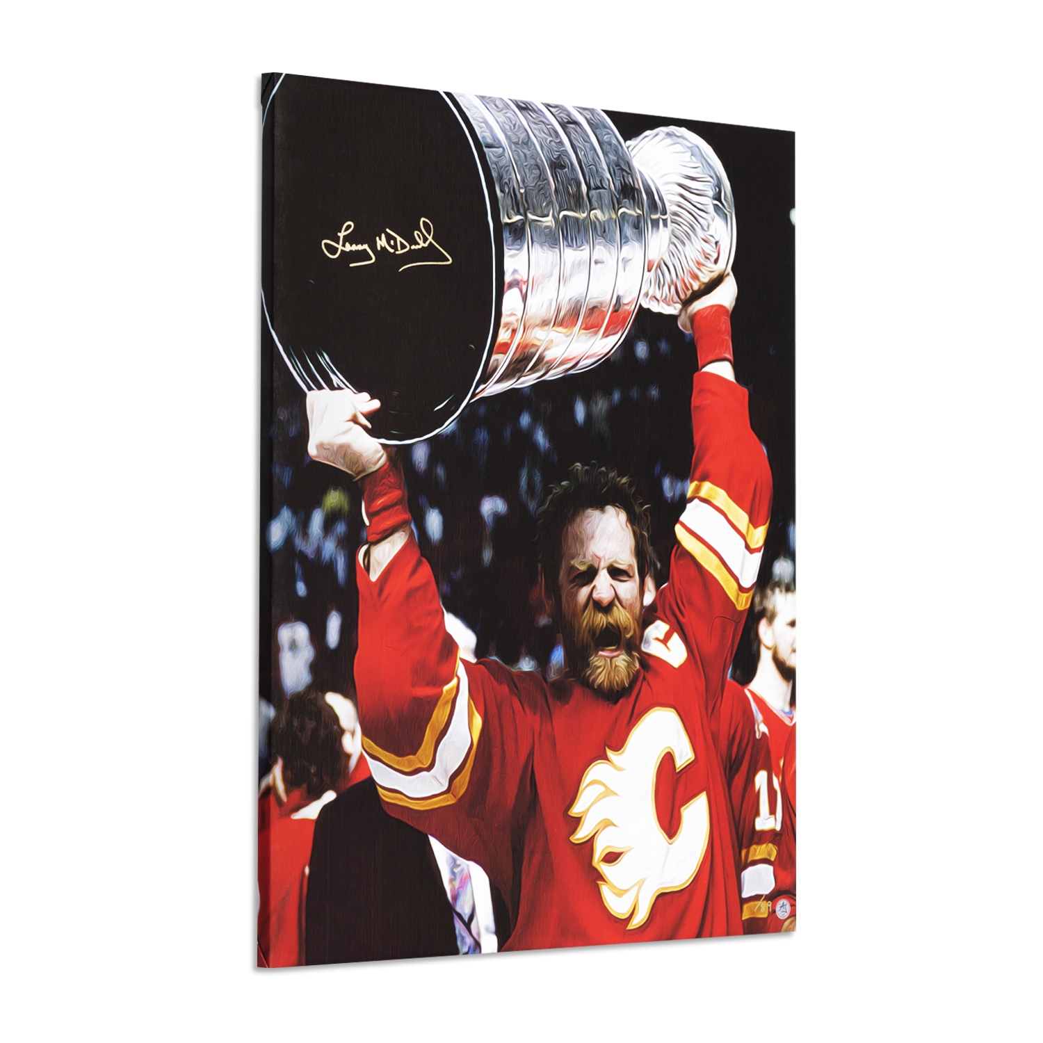 Lanny McDonald Signed Calgary Hockey Champion Portrait 26x32 Art Canvas