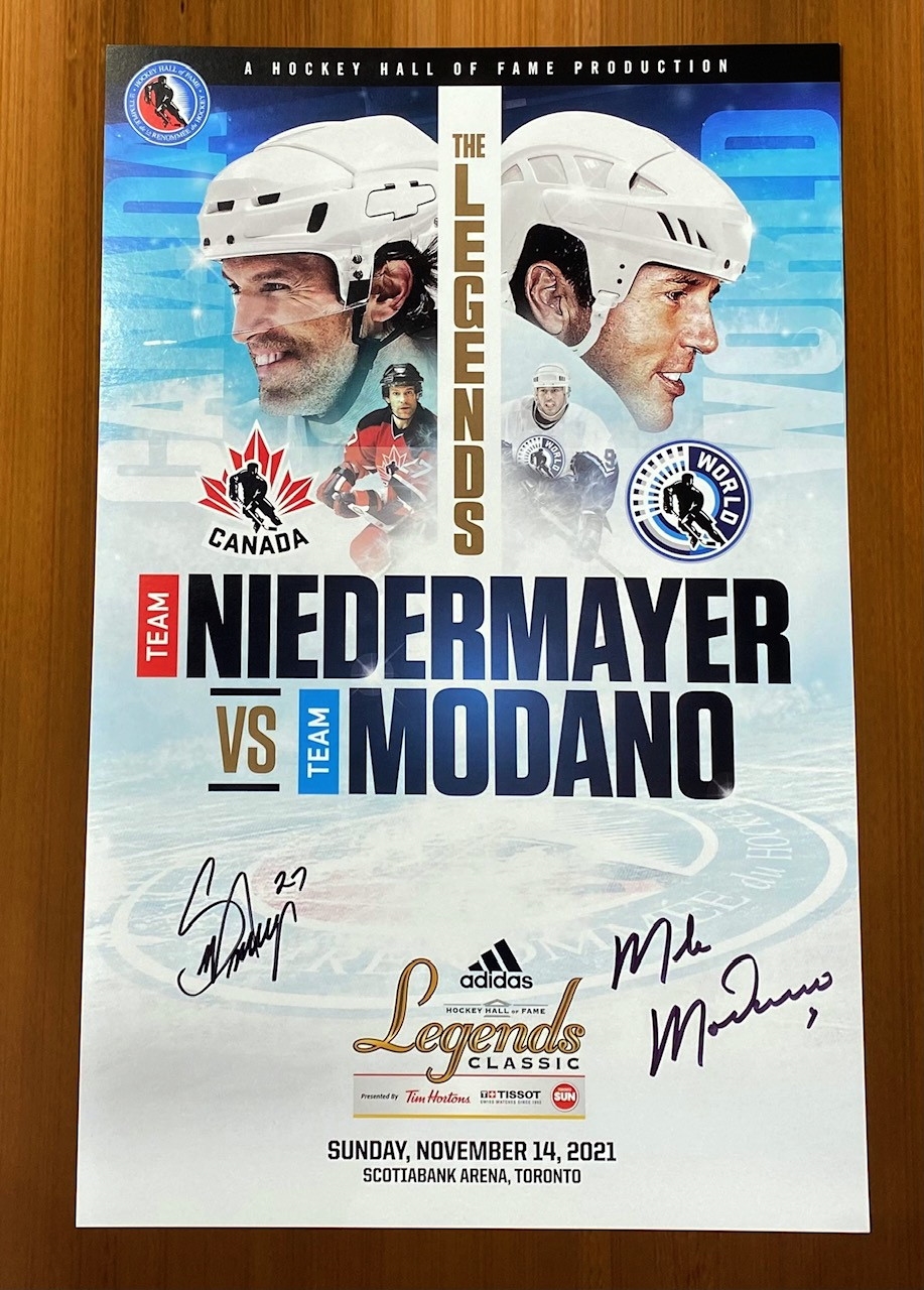 2021 Hall of Fame Legends Classic Poster signed by Scott Niedermayer & Mike Modano 