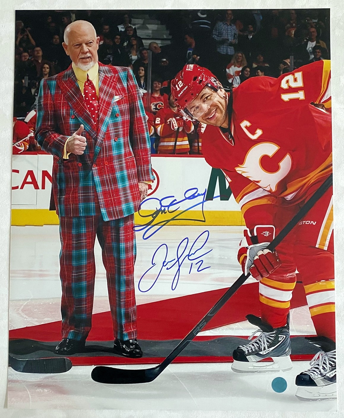 Jarome Iginla & Don Cherry Dual Signed Calgary Flames Puck Drop 16x20 Photo