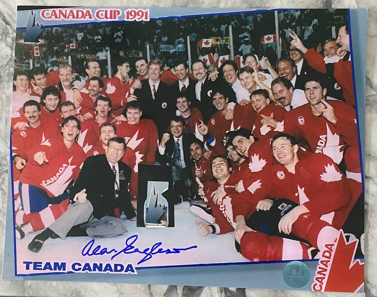 Alan Eagleson Signed 1991 Canada Cup 8x10 Celebration Photo