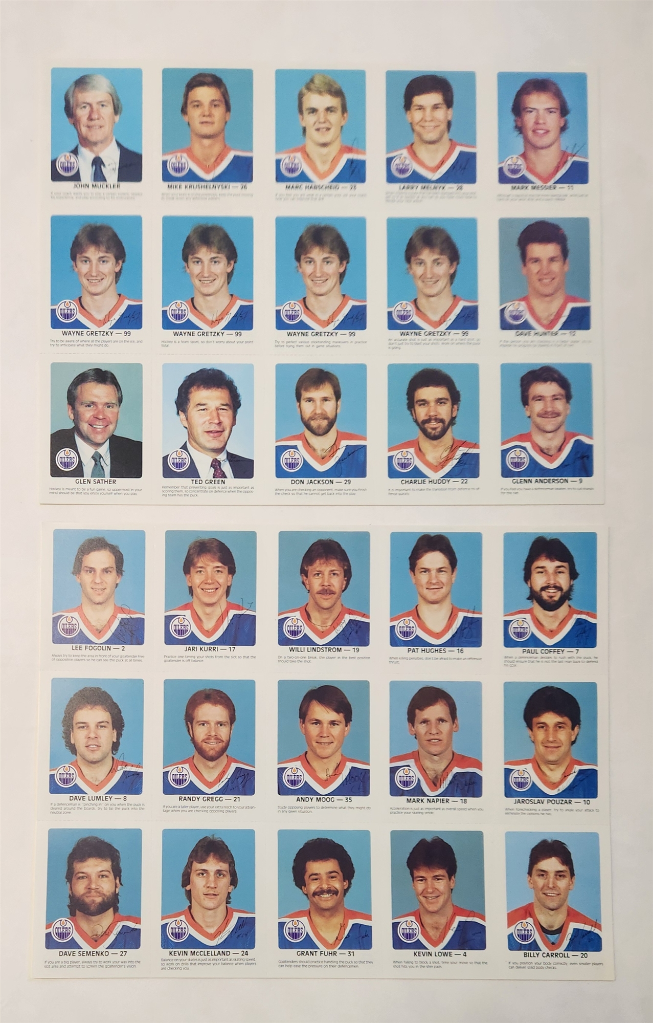 1984-85 Edmonton Oilers Red Rooster Uncut Sheets Set with 4 Gretzky Cards