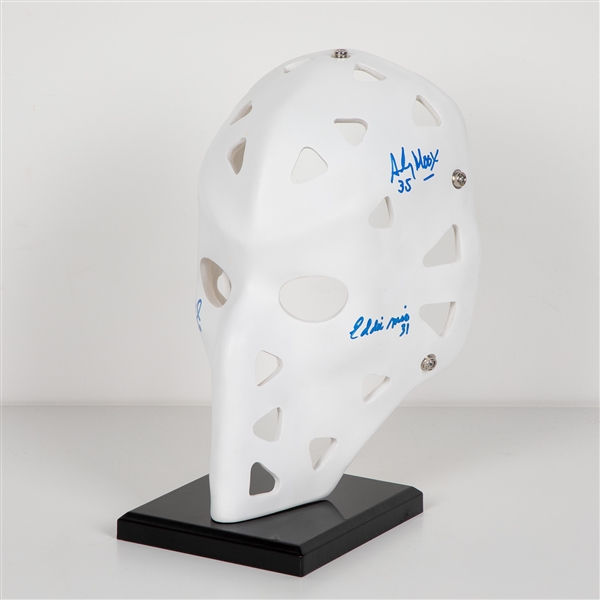 Retro Goalie Mask Signed by Edmonton Oilers legends: Grant Fuhr, Moog, Ranford & Mio