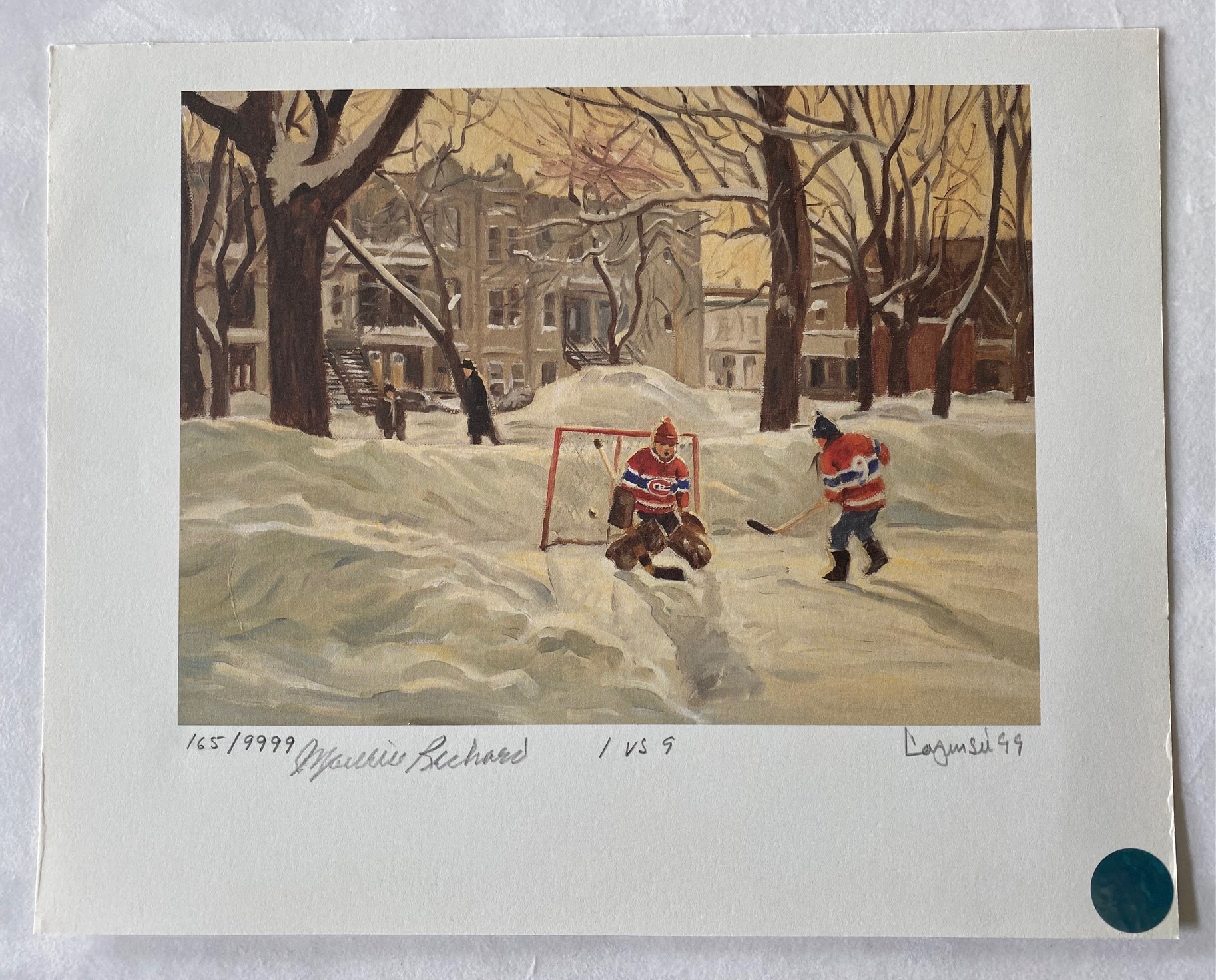 Maurice Richard Signed 1 vs 9 Longueuil Kids Hockey Lithograph Print