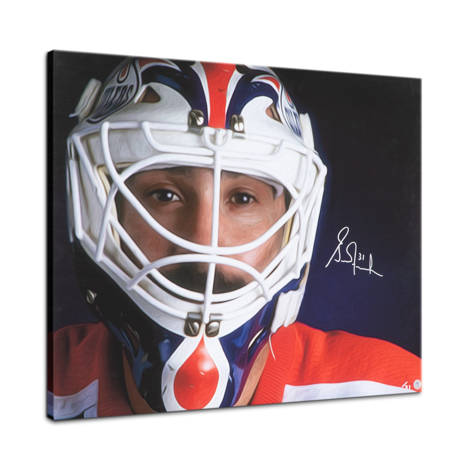 Grant Fuhr Signed Edmonton Hockey Goalie Mask Portrait 26x32 Art Canvas #/31