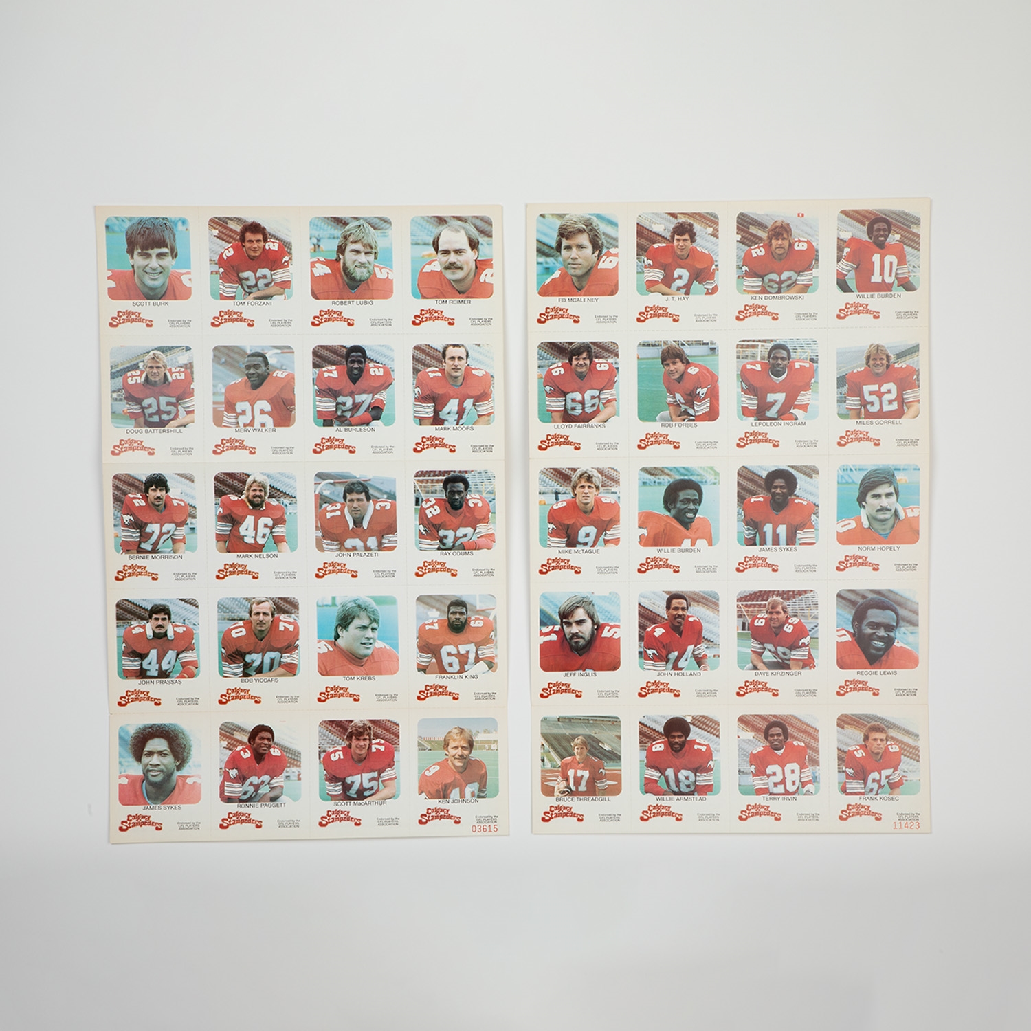 1981 Calgary Stampeders Red Rooster Uncut Sheets Of 40 Cards