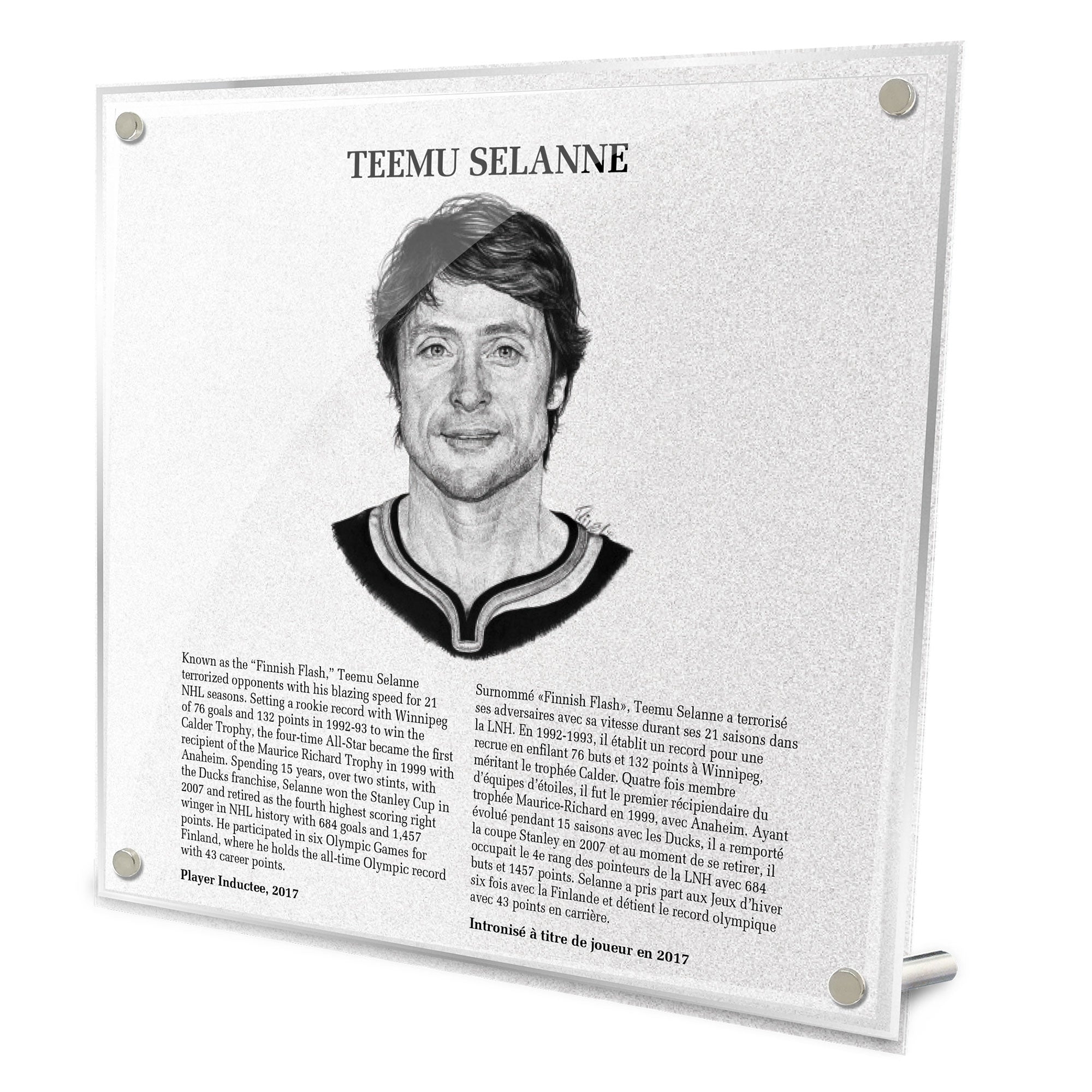 Teemu Selanne Replica Hockey Hall of Fame Plaque 