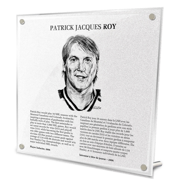 Patrick Roy Replica Hockey Hall of Fame Plaque 