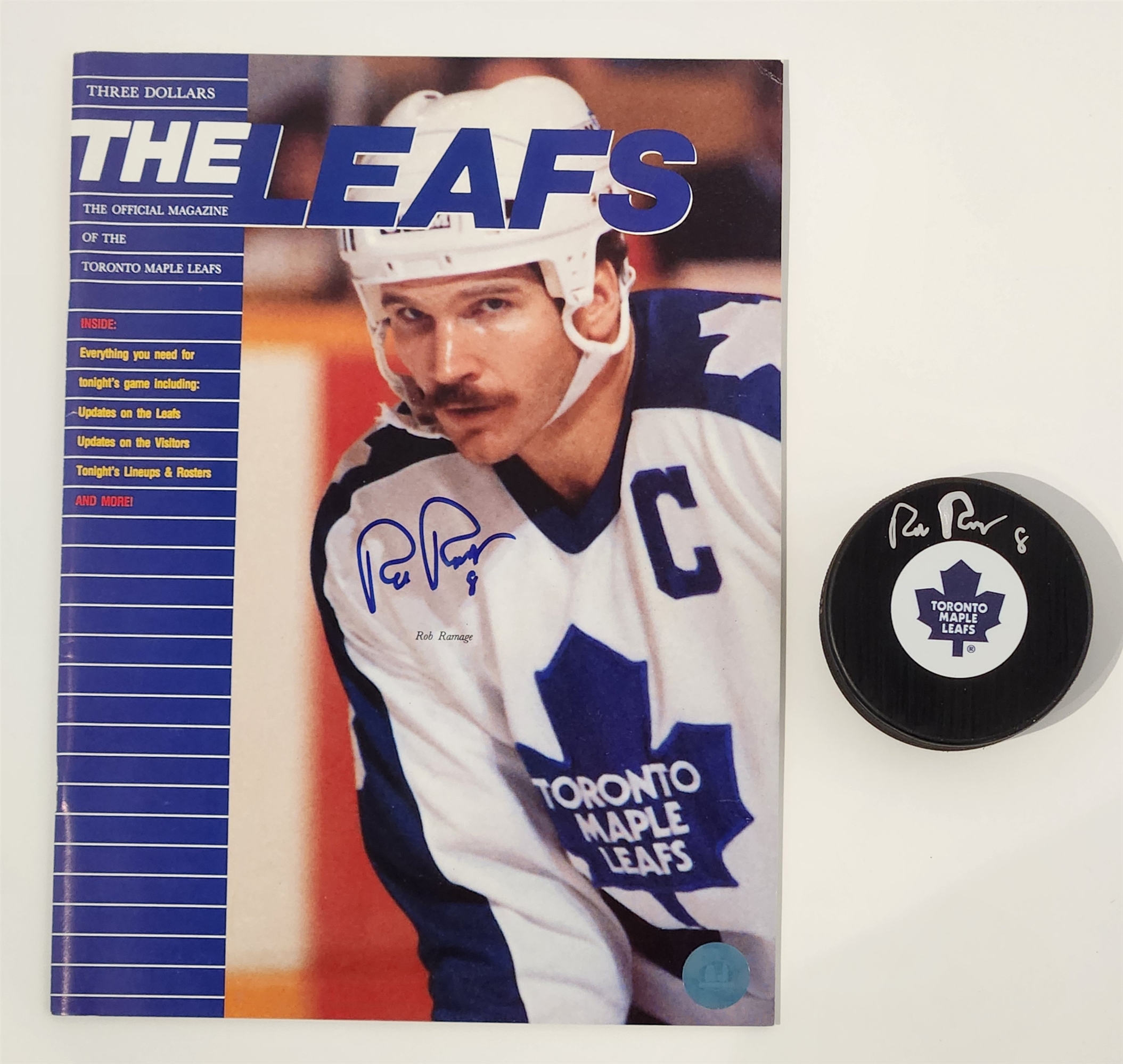 Rob Ramage Signed Toronto Maple Leafs Puck And Official Program Lot