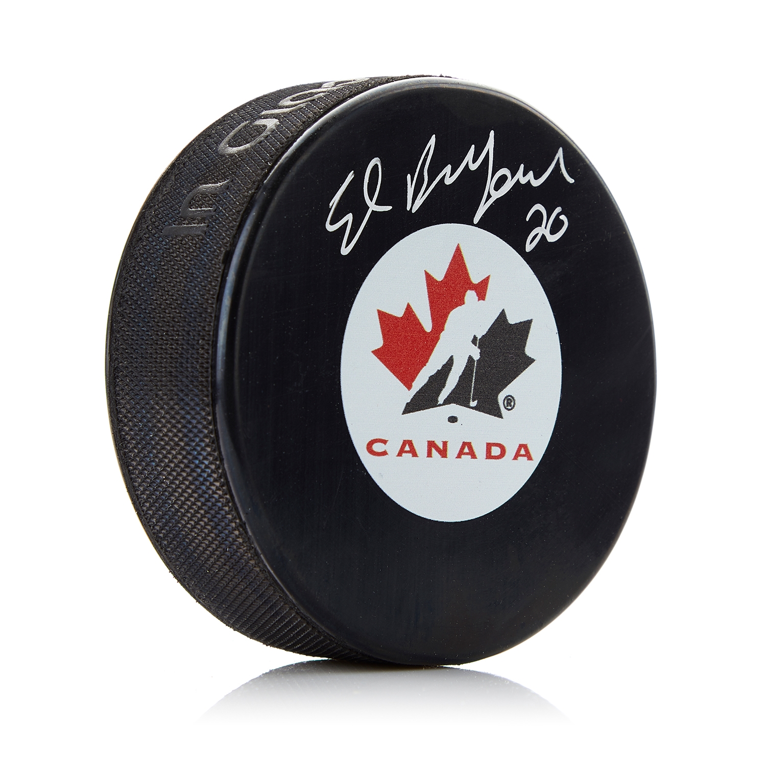 Ed Belfour Team Canada Autographed Hockey Canada Logo Puck