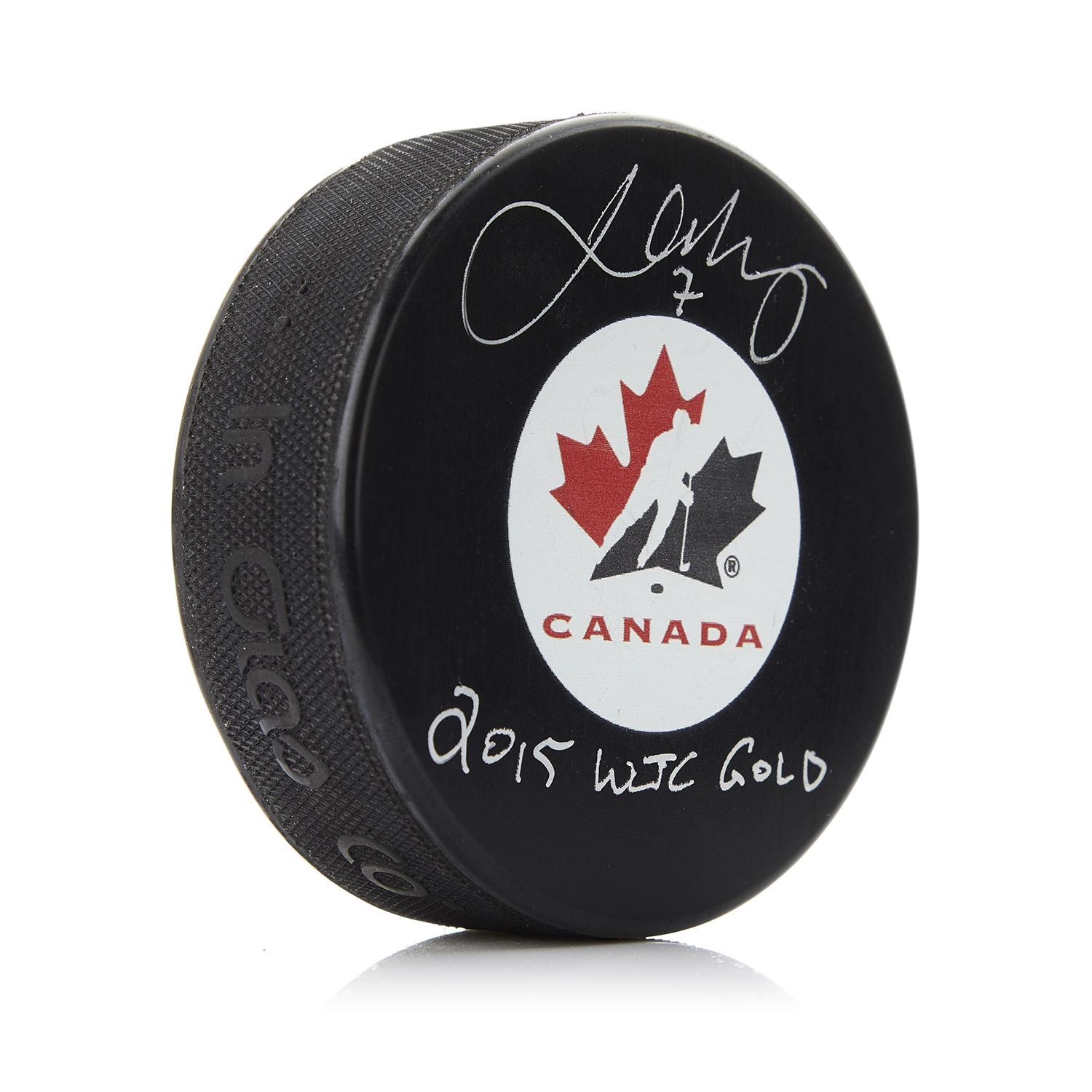 Josh Morrissey Signed Team Canada Hockey Puck with 2015 WJC Gold note