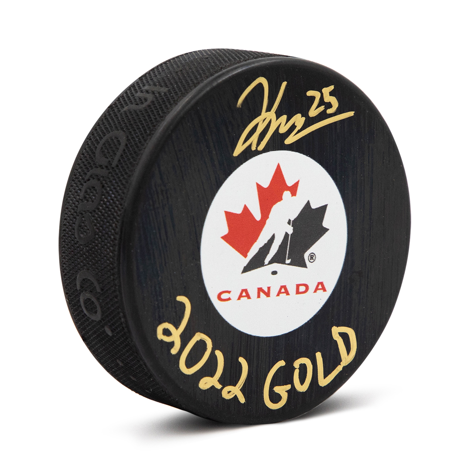 Kevin Korchinski Signed Team Canada Puck with 2022 Gold Note