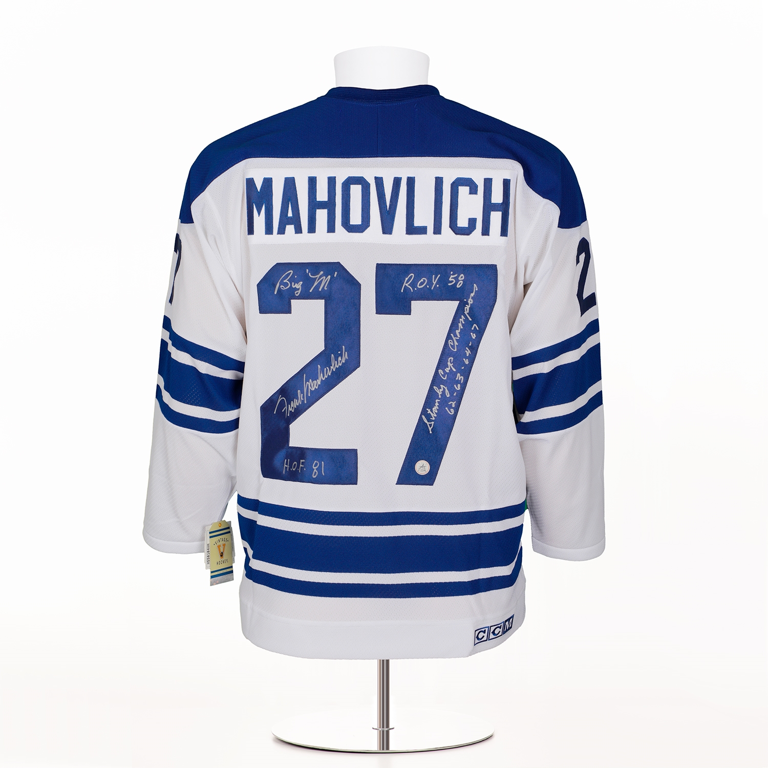 Frank Mahovlich Signed Toronto Maple Leafs Vintage CCM Career Stats Jersey