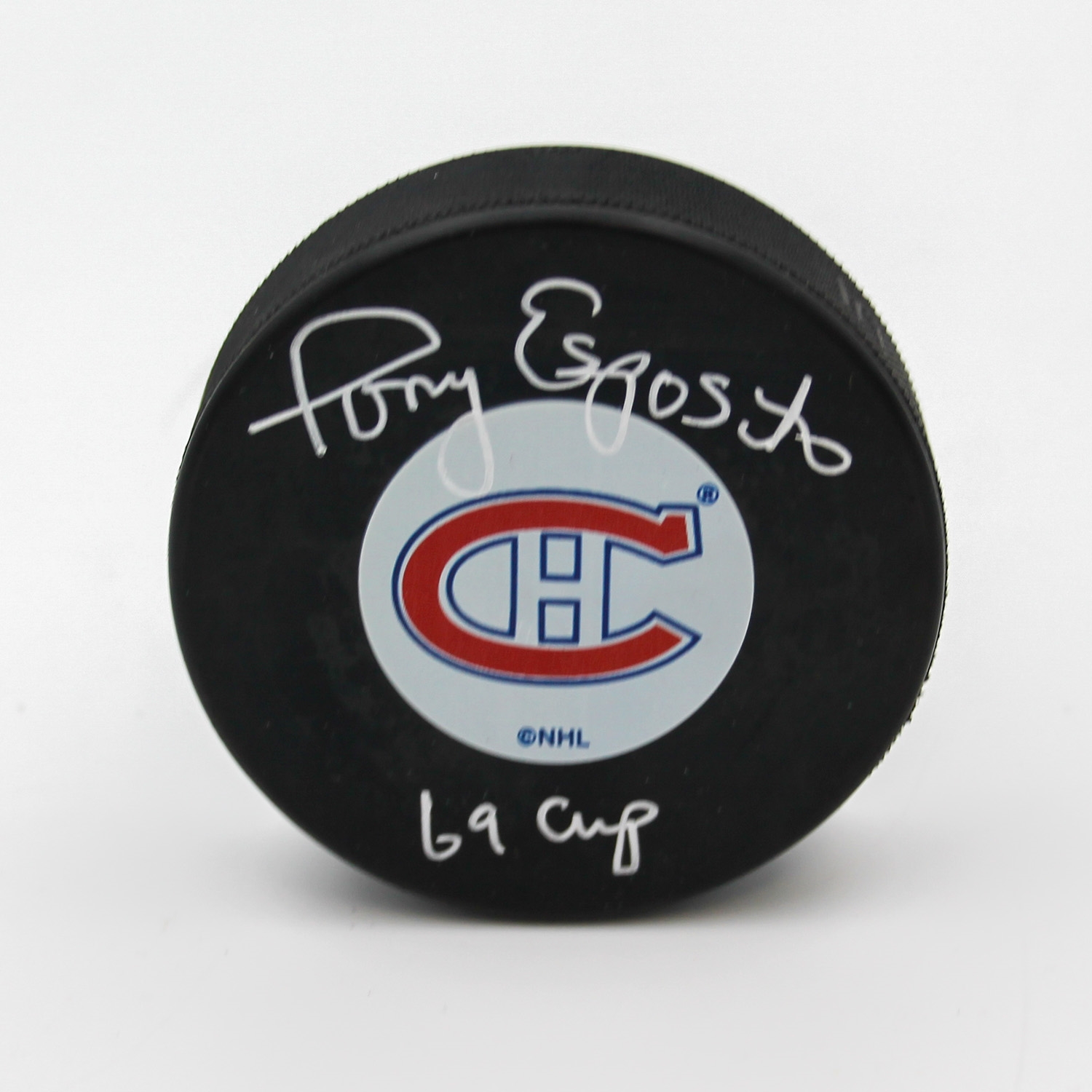 Tony Esposito Autographed Montreal Canadiens Hockey Puck With Cup Note