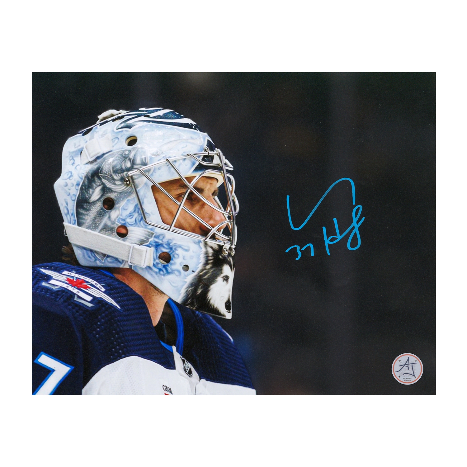 Connor Hellebuyck Signed Winnipeg Jets Goalie Mask Profile 8x10 Photo