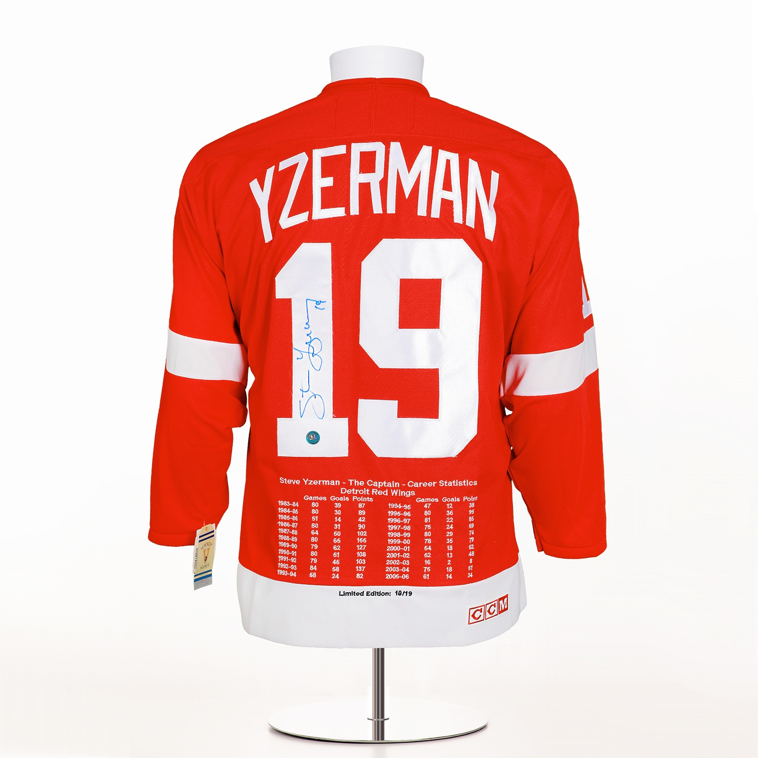 Steve Yzerman Signed Detroit Red Wings Vintage CCM History Jersey 18/19