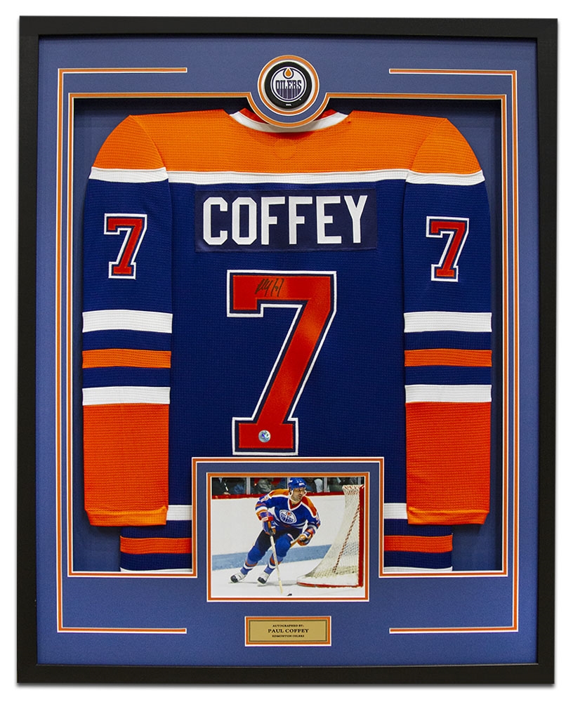 Paul Coffey Signed Edmonton Oilers Puck Logo 36x44 Jersey Frame