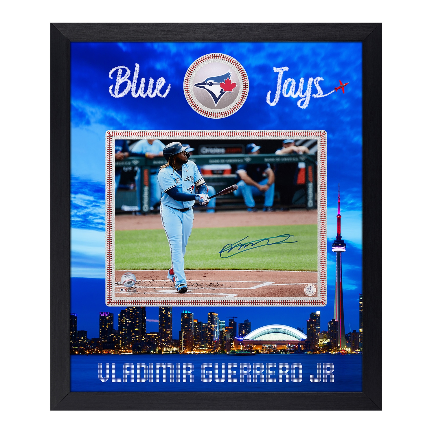 Vladimir Guerrero Jr Signed Toronto Blue Jays City Skyline 28x30 Frame #/27